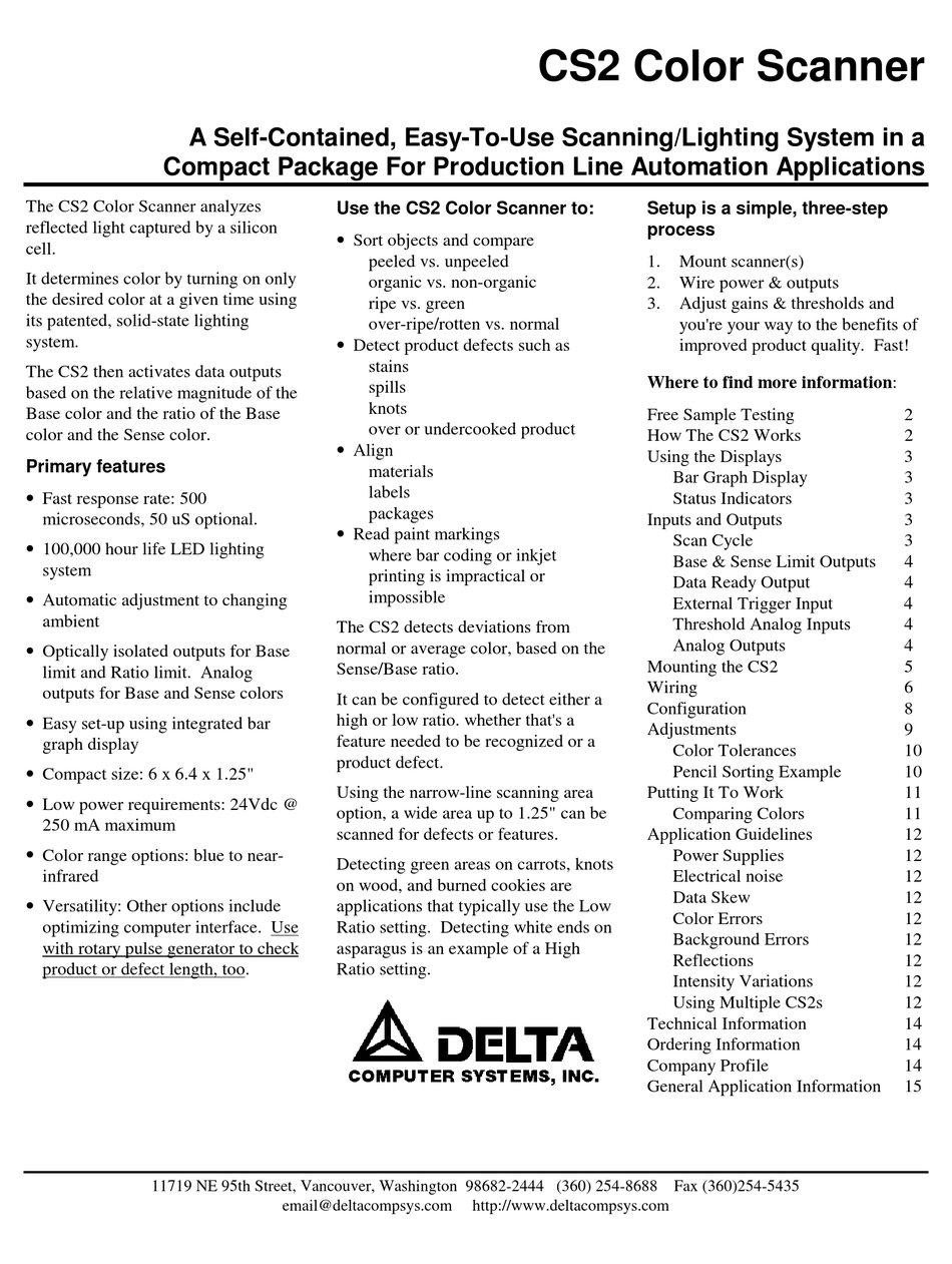 DELTA CS2 SCANNER TECHNICAL INFORMATION | ManualsLib