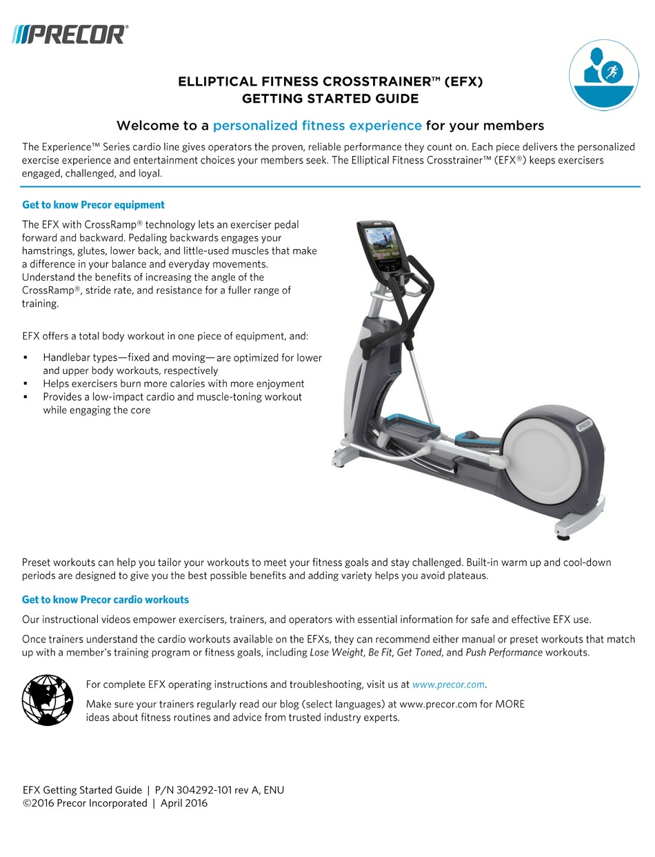 PRECOR EFX ELLIPTICAL TRAINER GETTING STARTED MANUAL ManualsLib