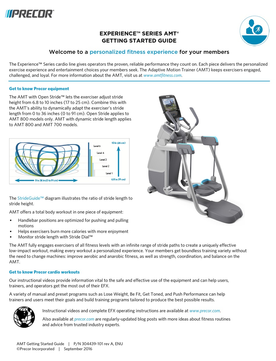 PRECOR EXPERIENCE SEREIS ELLIPTICAL TRAINER GETTING STARTED MANUAL