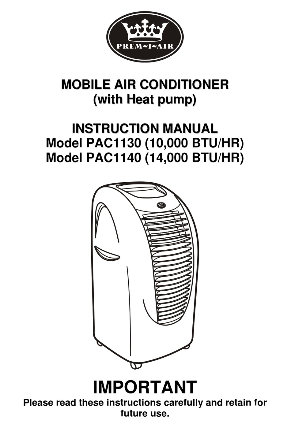 Prem I Air Pac1130 Instruction Manual Pdf Download Manualslib