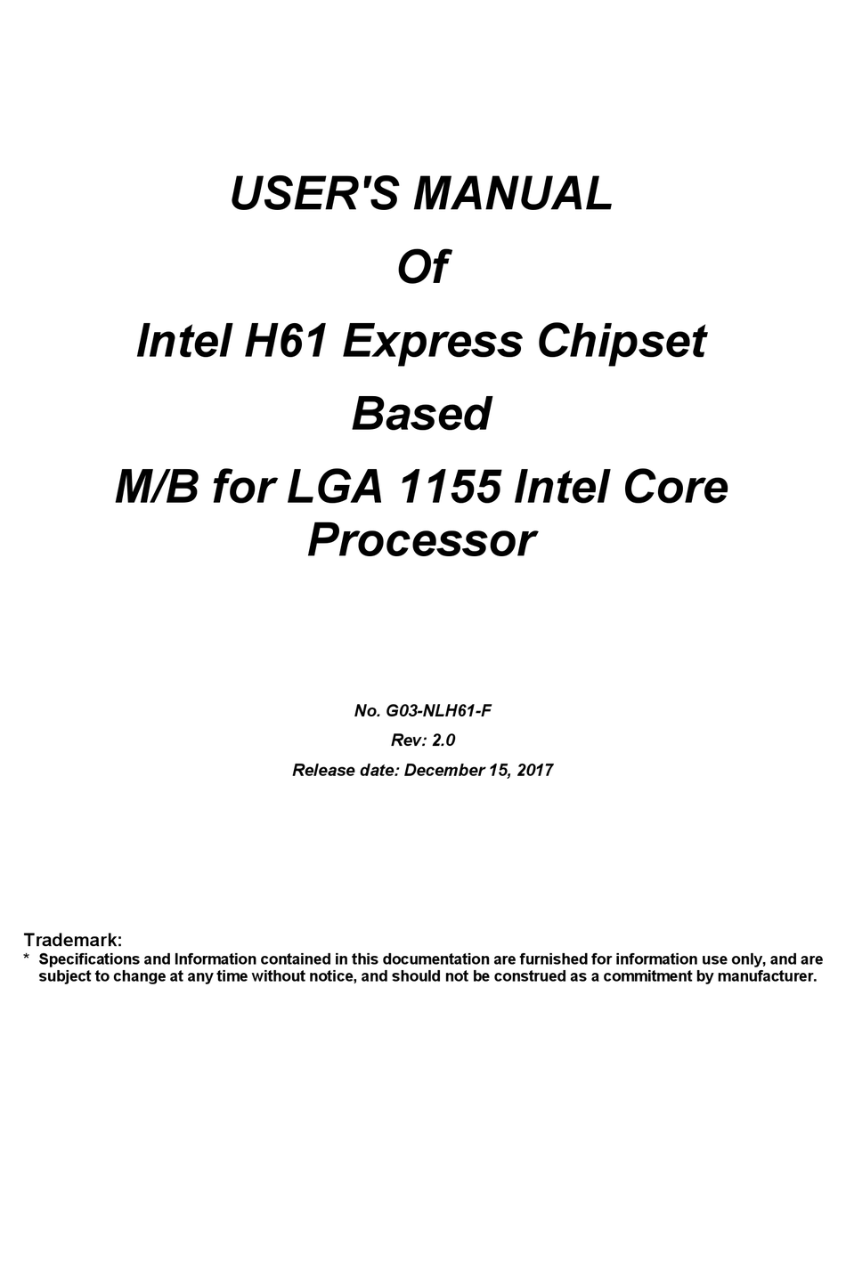 INTEL H61 MOTHERBOARD USER MANUAL ManualsLib