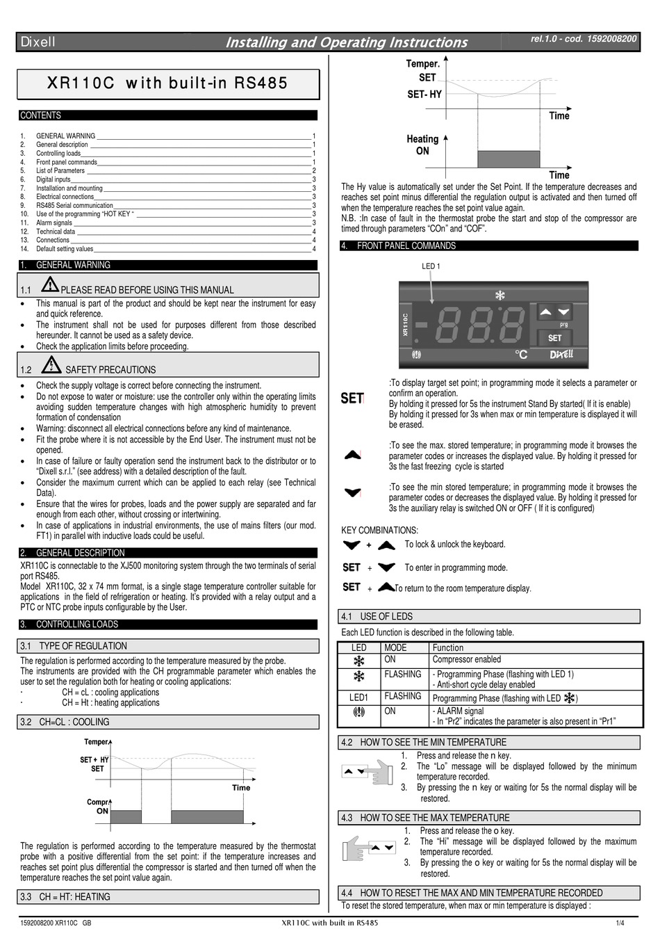 DIXELL XR110C CONTROLLER INSTALLING AND OPERATING INSTRUCTIONS ManualsLib