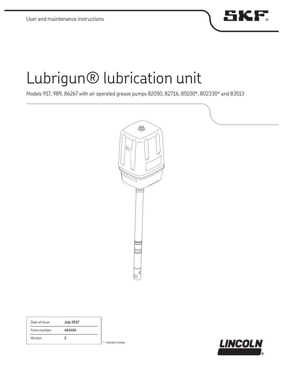 SKF LUBRIGUN 85100 SERIES LUBRICATION SYSTEM USER AND MAINTENANCE