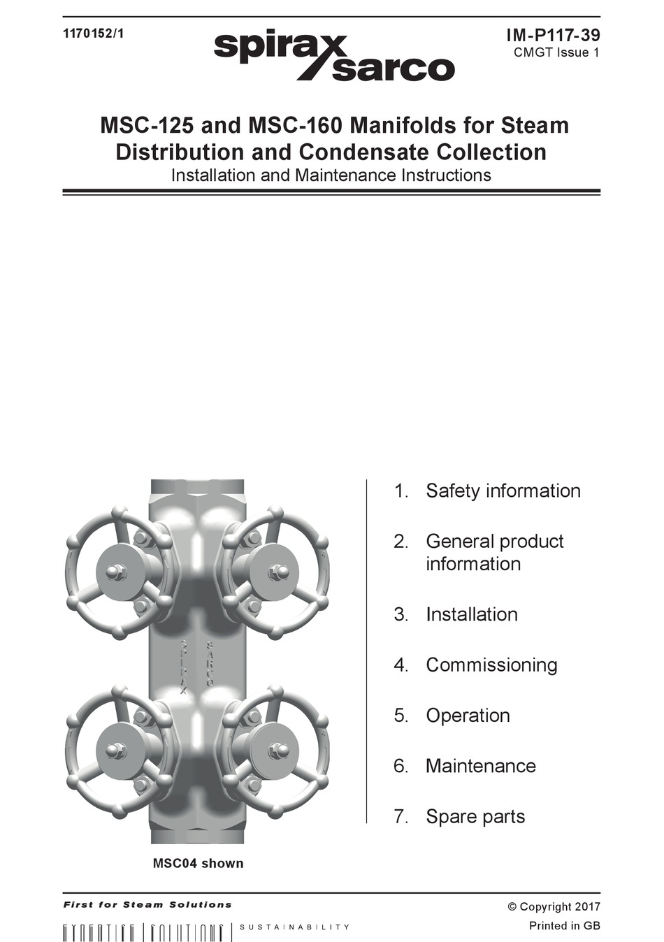 SPIRAX SARCO MSC125 INSTALLATION AND MAINTENANCE INSTRUCTIONS MANUAL