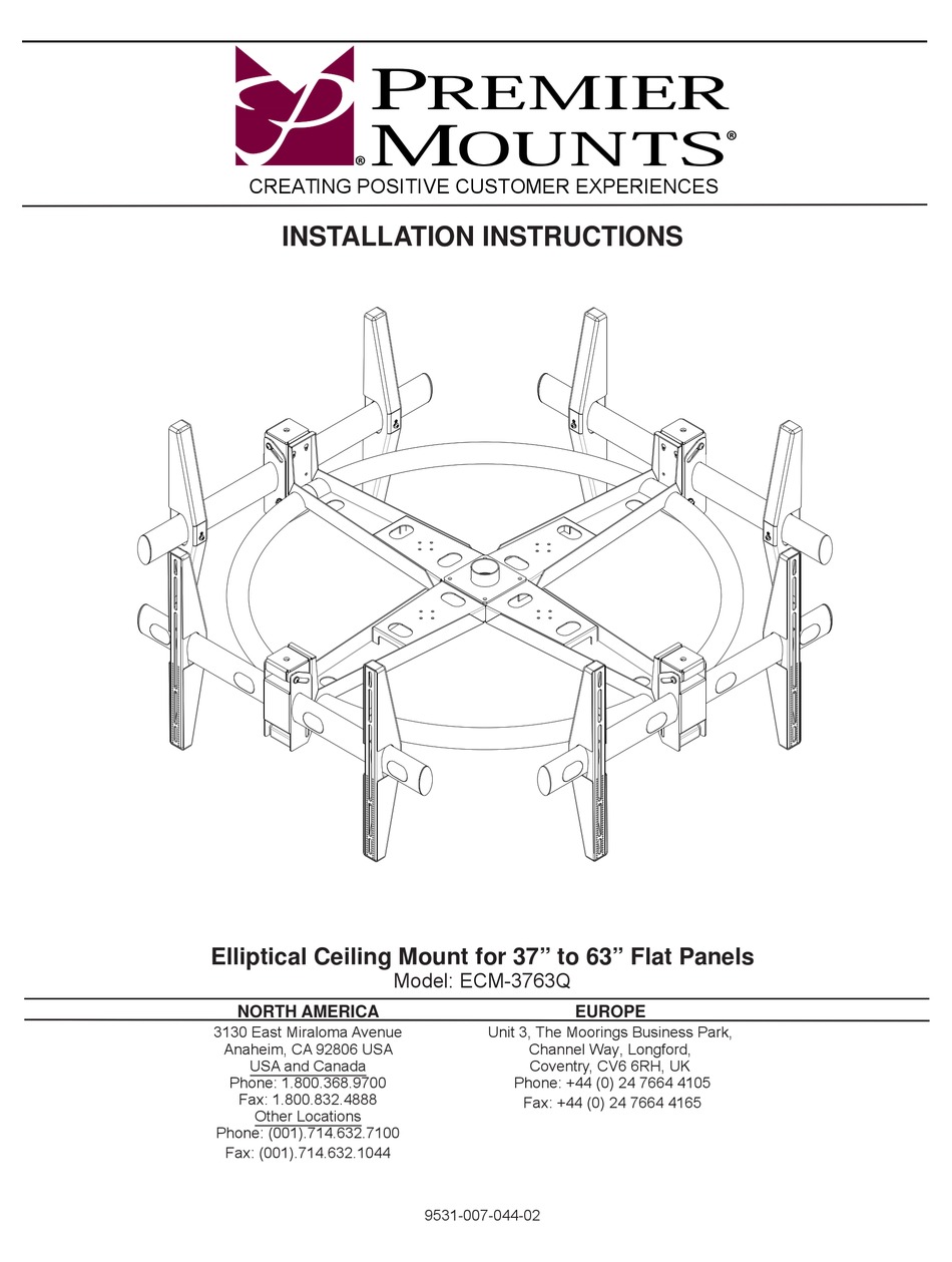PREMIER MOUNTS ECM3763Q INSTALLATION INSTRUCTIONS MANUAL Pdf Download