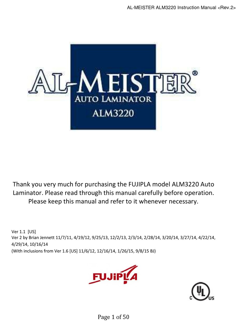 AL-MEISTER ALM3220 LAMINATOR MANUAL | ManualsLib