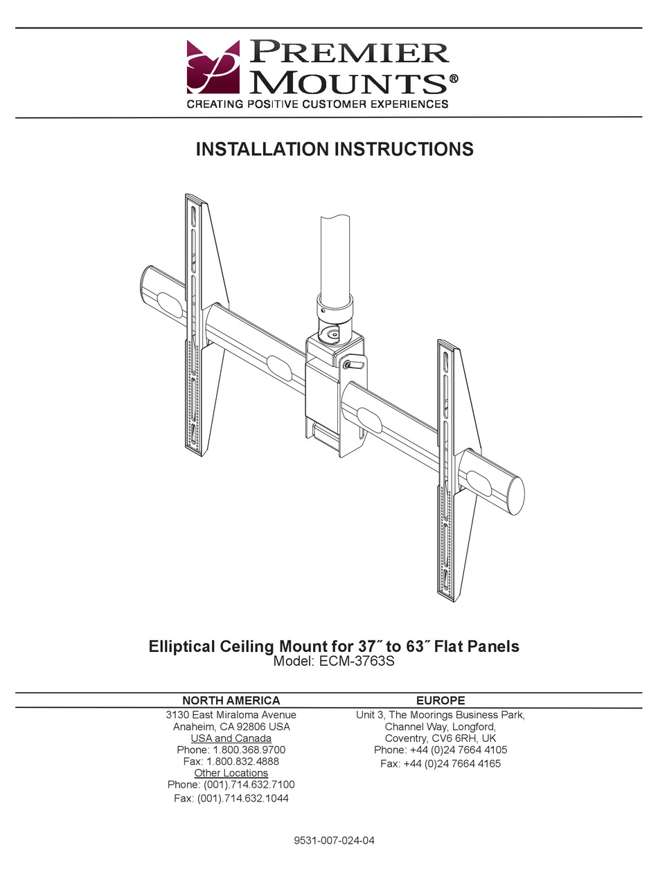PREMIER MOUNTS ECM3763S INSTALLATION INSTRUCTIONS MANUAL Pdf Download