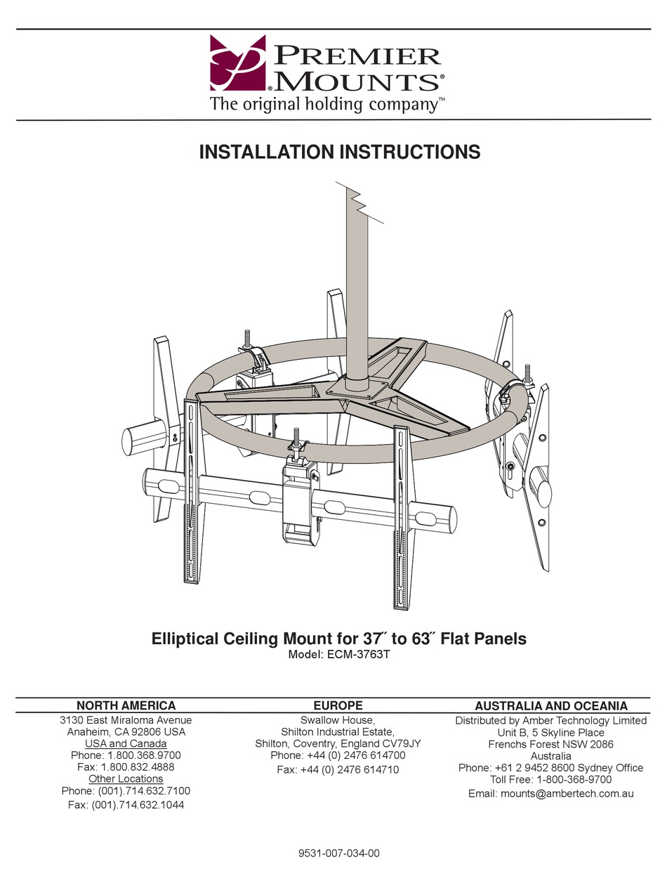 PREMIER MOUNTS ECM3763T INSTALLATION INSTRUCTIONS MANUAL Pdf Download