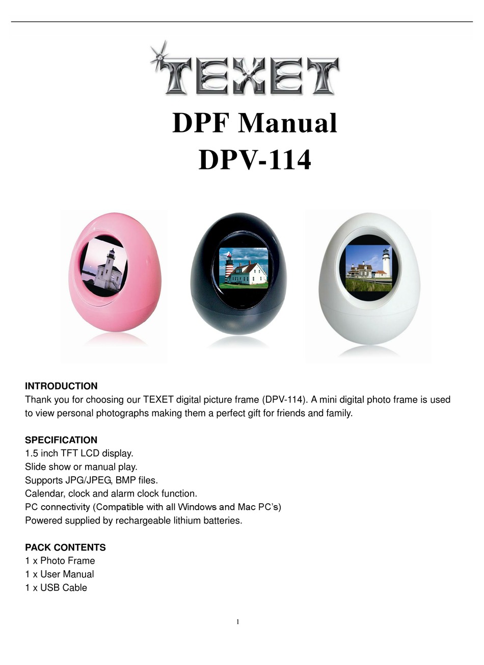 TEXET DPV114 DIGITAL PHOTO FRAME MANUAL ManualsLib