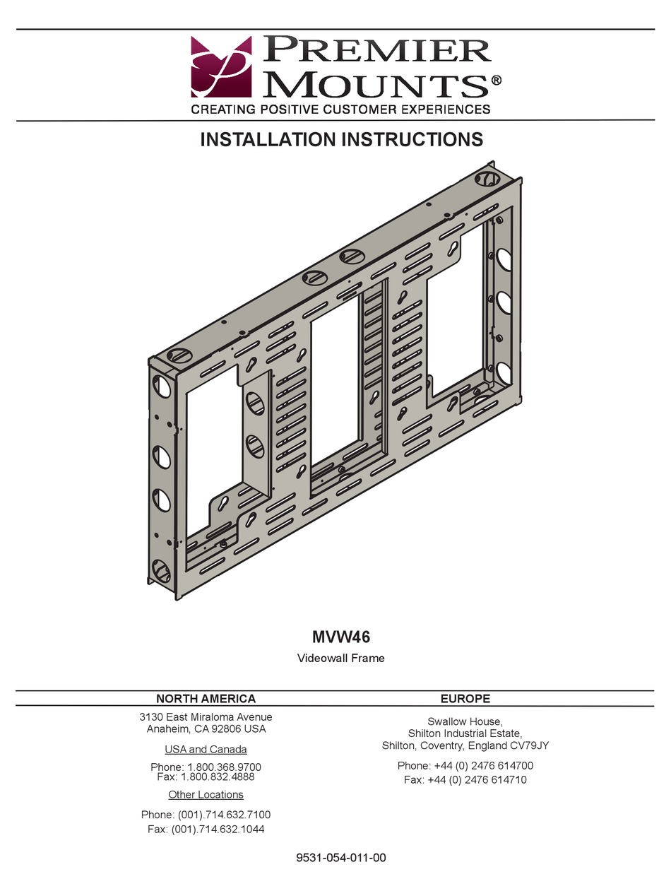 PREMIER MOUNTS MVW46 TV MOUNT INSTALLATION INSTRUCTIONS MANUAL ManualsLib