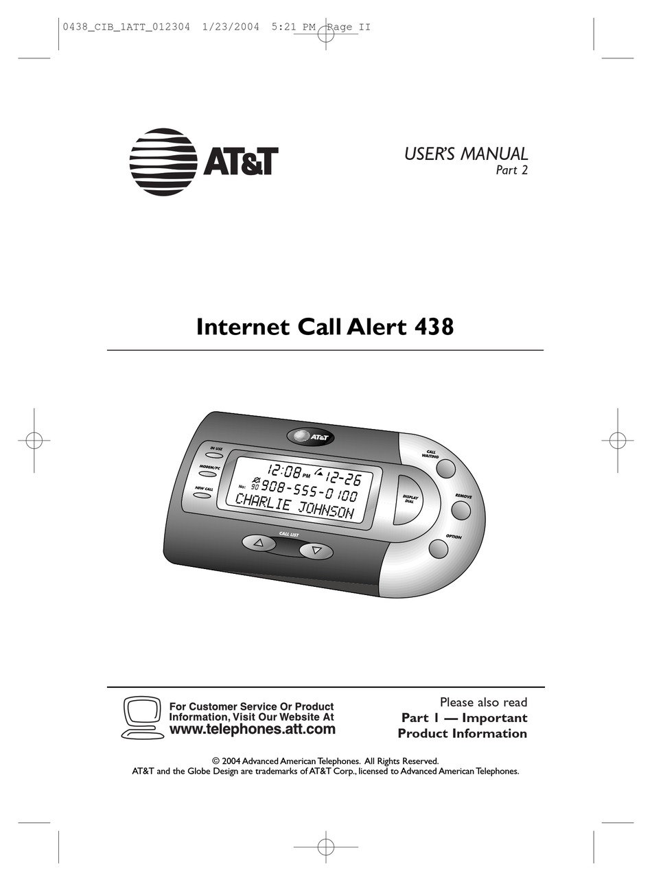 AT&T CALL ALERT 438 SECURITY SYSTEM USER MANUAL ManualsLib