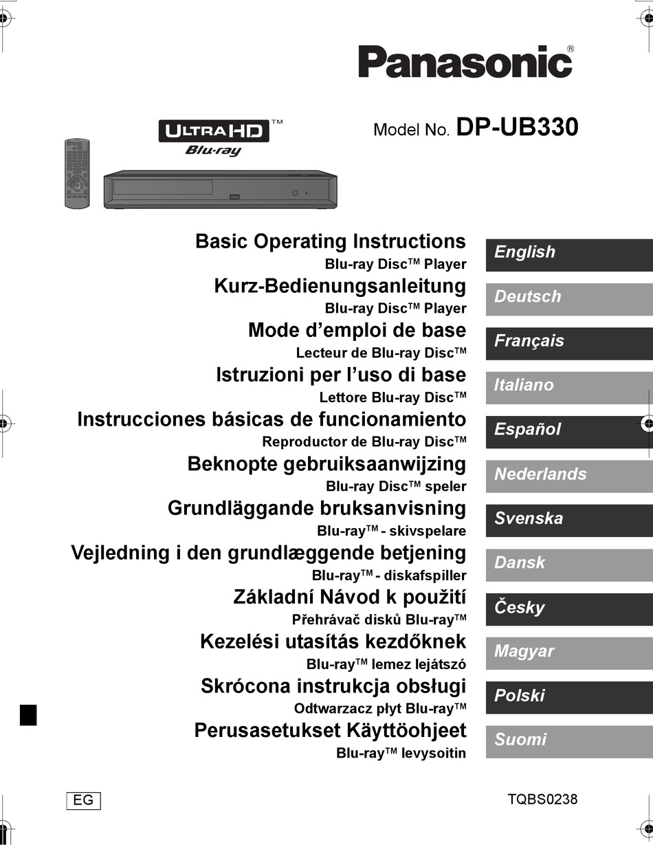PANASONIC DPUB330 BLURAY PLAYER OPERATING INSTRUCTIONS MANUAL