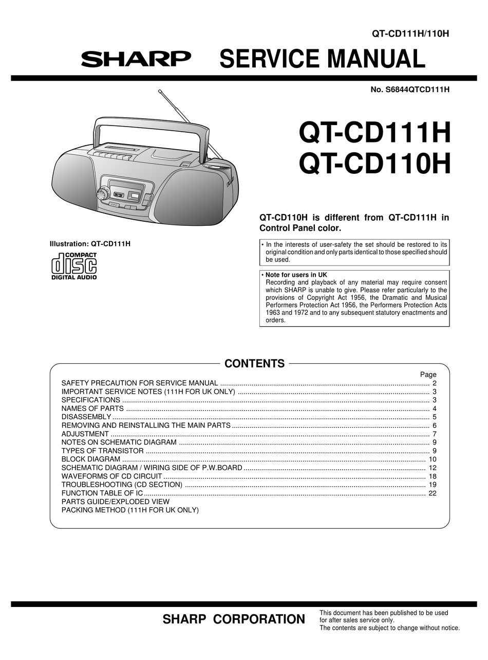 Электрическая принципиальная схема рекордера sharp qt 90w Troubleshooting (Cd Section) - Sharp QT-CD111H Service Manual Page 19 ManualsLib