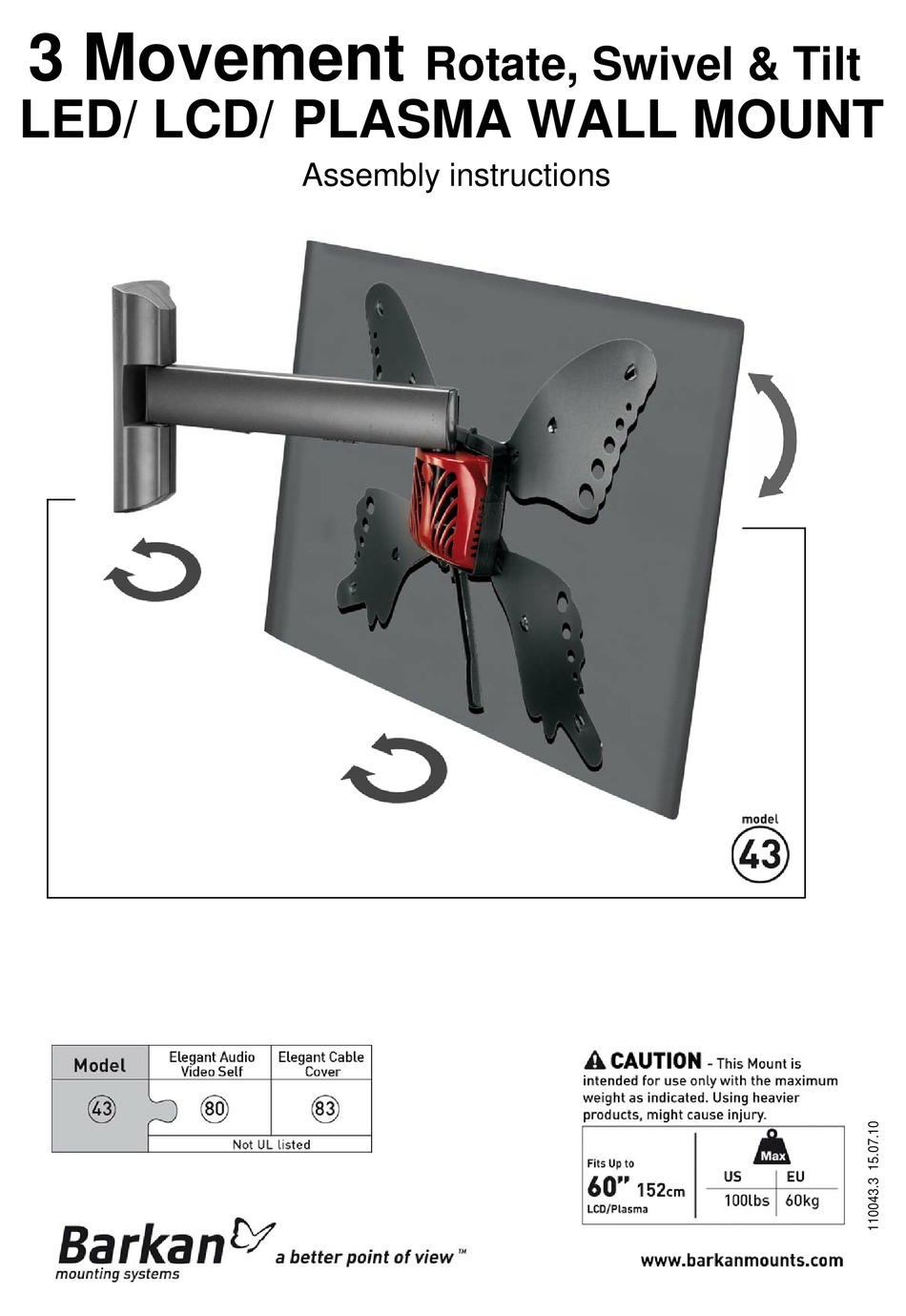 BARKAN 43 TV MOUNT ASSEMBLY INSTRUCTIONS MANUAL ManualsLib