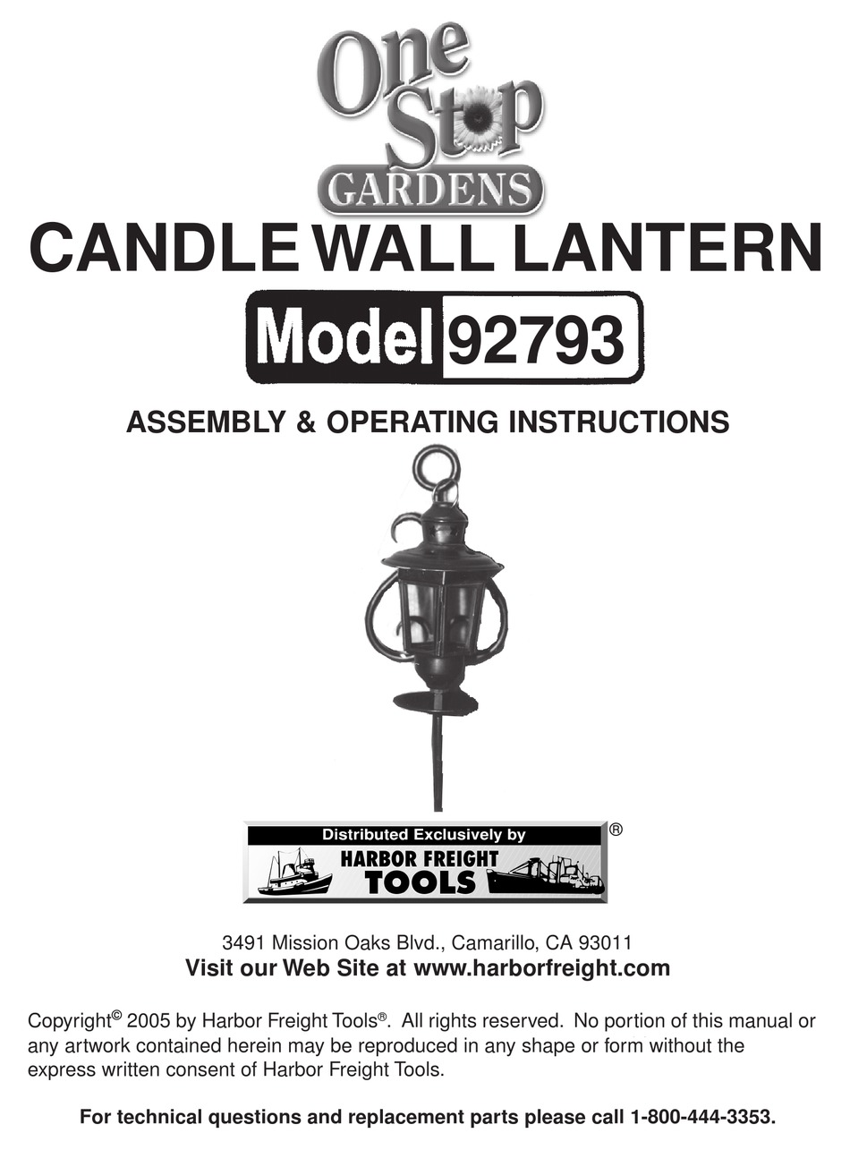 ONE STOP GARDENS 92793 LANTERN ASSEMBLY & OPERATING INSTRUCTIONS