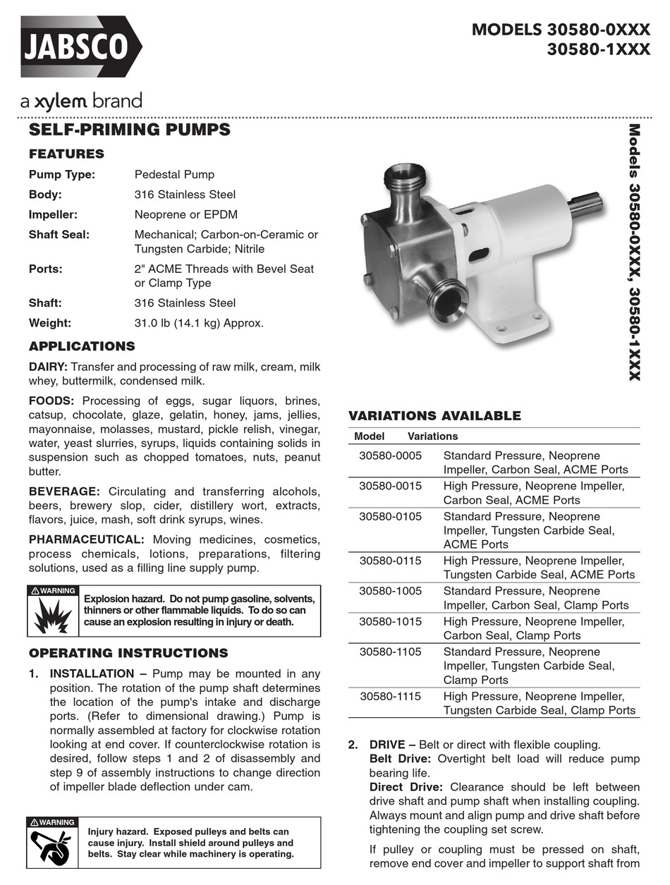 JABSCO 30580 SERIES WATER PUMP MANUAL | ManualsLib