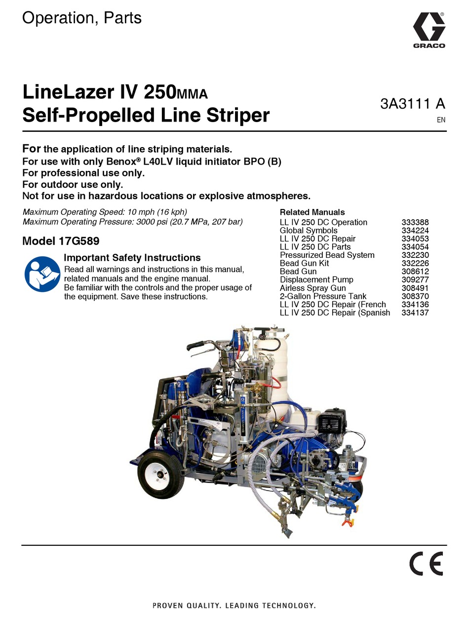 GRACO LINELAZER IV 250MMA OPERATION, PARTS Pdf Download ManualsLib