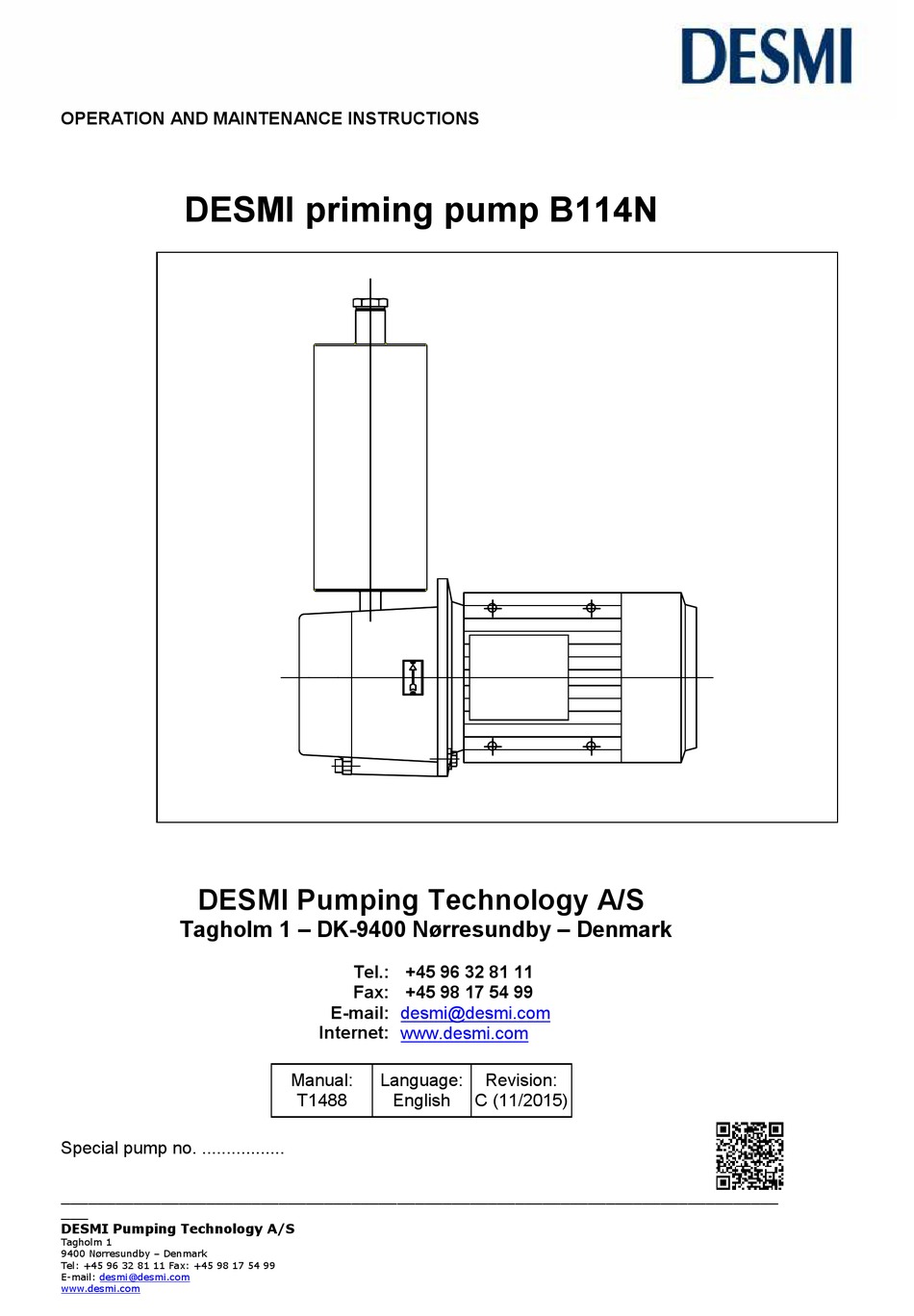 DESMI B114N WATER PUMP OPERATION AND MAINTENANCE INSTRUCTIONS ManualsLib