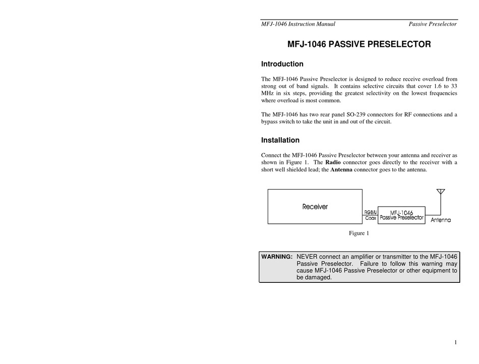 MFJ -1046 INSTRUCTION MANUAL Pdf Download | ManualsLib