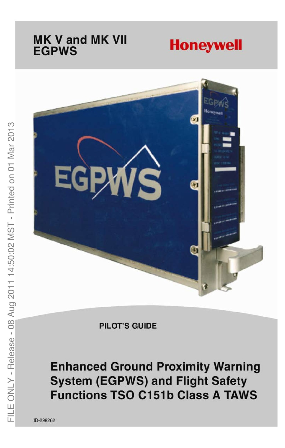 HONEYWELL EGPWS MK V AVIONICS DISPLAY PILOT'S MANUAL ManuaLib