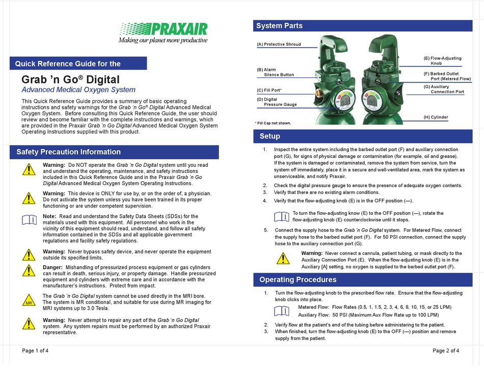 PRAXAIR GRAB ?N GO DIGITAL QUICK REFERENCE MANUAL Pdf Download ManualsLib
