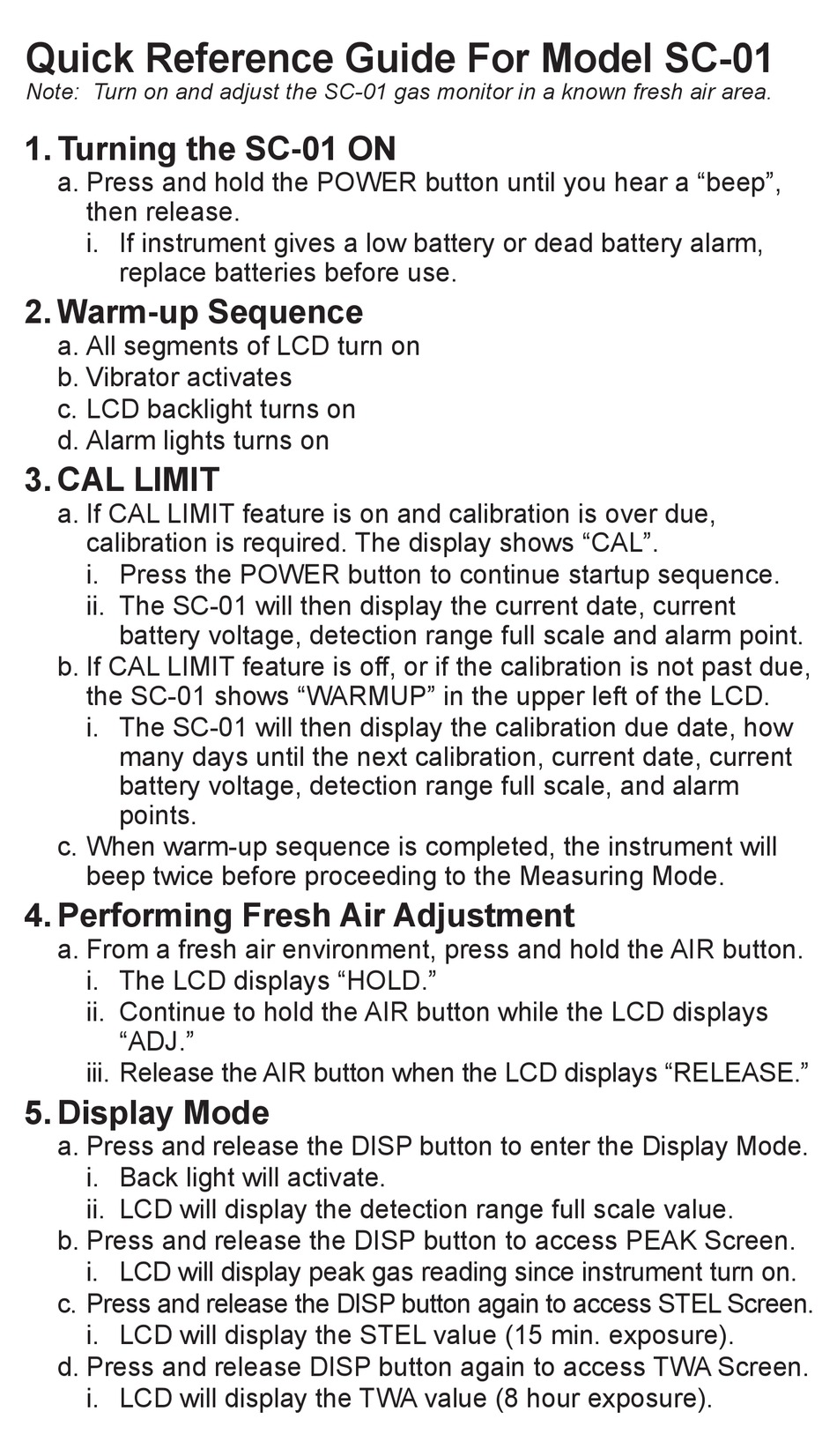 Rki Instruments Sc-01 Monitor Quick Reference Manual 