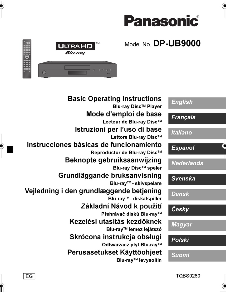 PANASONIC DP-UB9000 BLU-RAY PLAYER BASIC OPERATING INSTRUCTIONS MANUAL ...