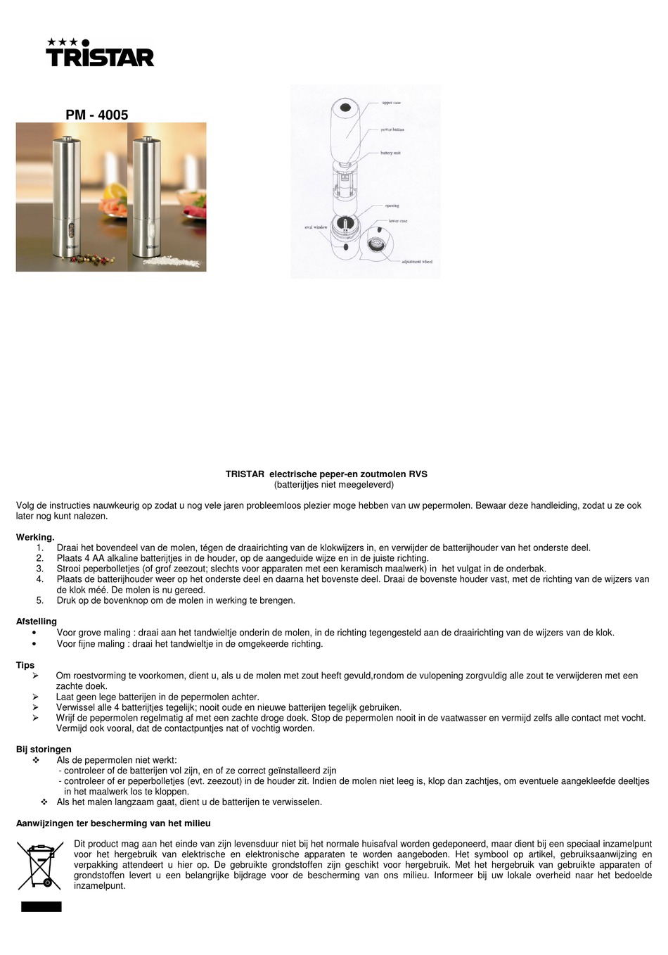 vertrekken Vervolgen erotisch TRISTAR PM-4005 INSTRUCTIONS Pdf Download | ManualsLib