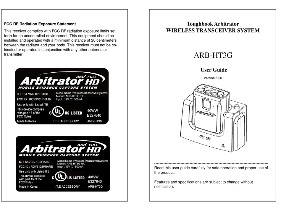 Quick Set Up And Operation Panasonic Toughbook Arbitrator ARB