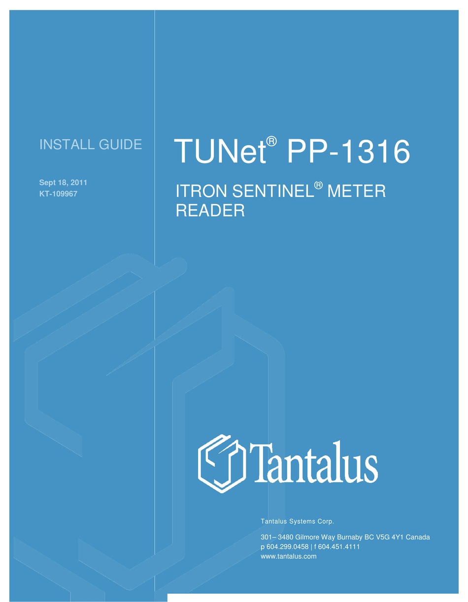 TANTALUS ITRON SENTINEL PP1316 INSTALL MANUAL Pdf Download