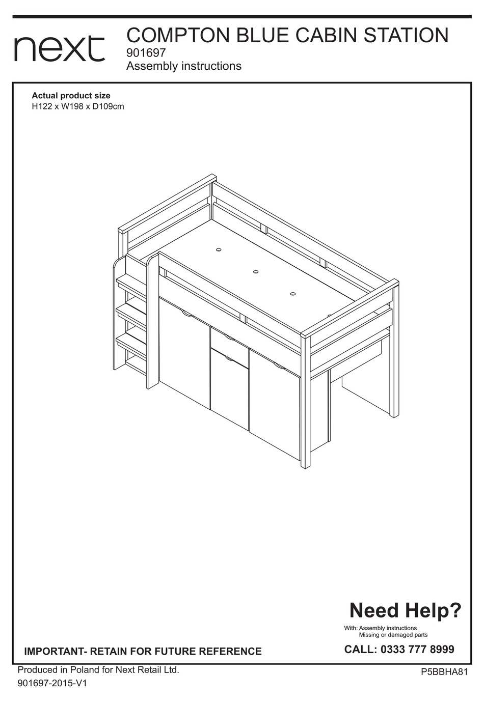 NEXT COMPTON BLUE CABIN STATION INDOOR FURNISHING ASSEMBLY INSTRUCTIONS