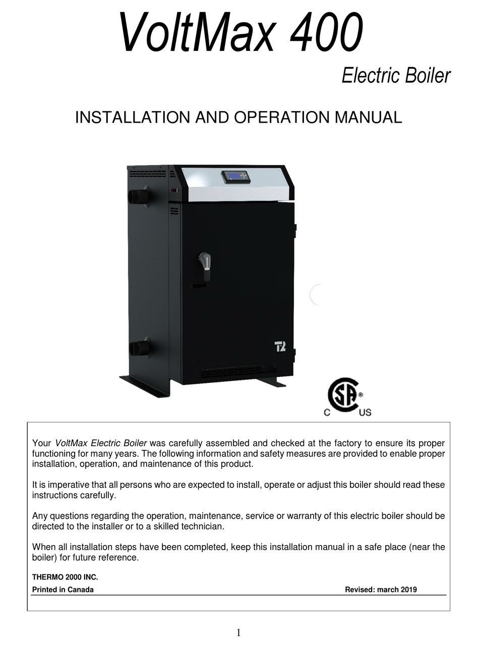 THERMO 2000 VOLTMAX400 BOILER INSTALLATION AND OPERATION MANUAL