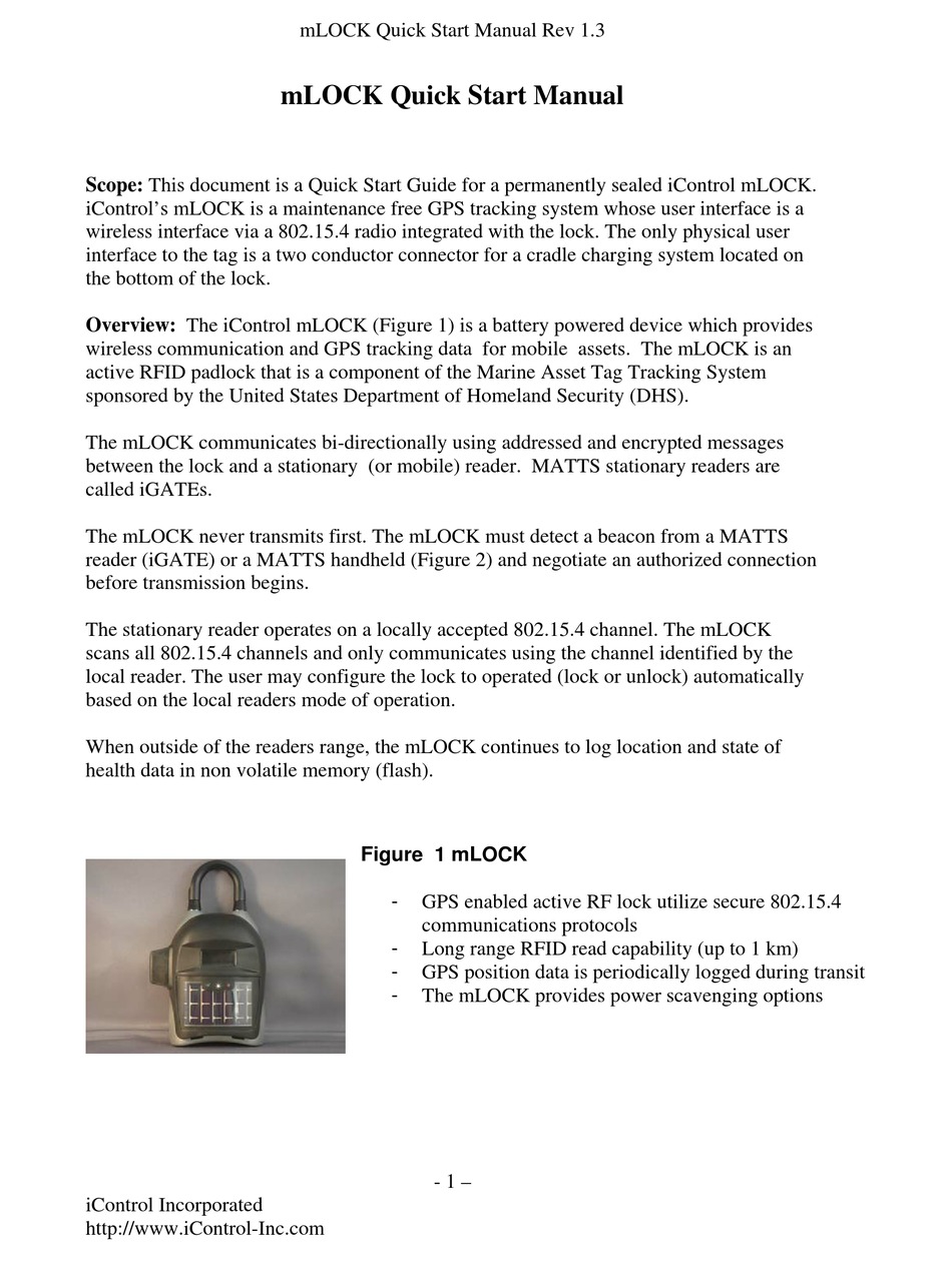 ICONTROL MLOCK LOCK QUICK START MANUAL ManualsLib