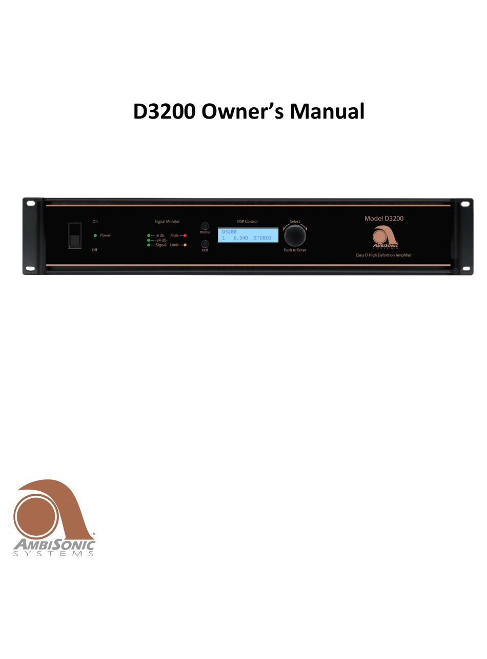 AMBISONIC SYSTEMS D3200 AMPLIFIER OWNER'S MANUAL ManualsLib