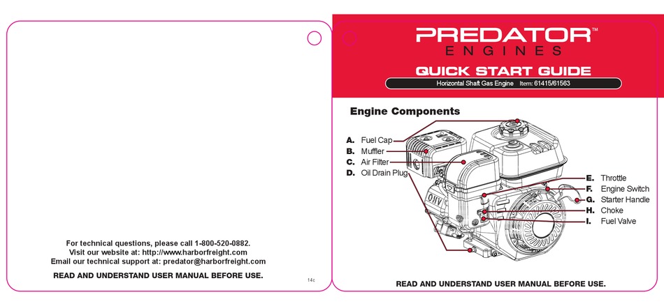 PREDATOR ENGINES 61415 QUICK START MANUAL Pdf Download | ManualsLib