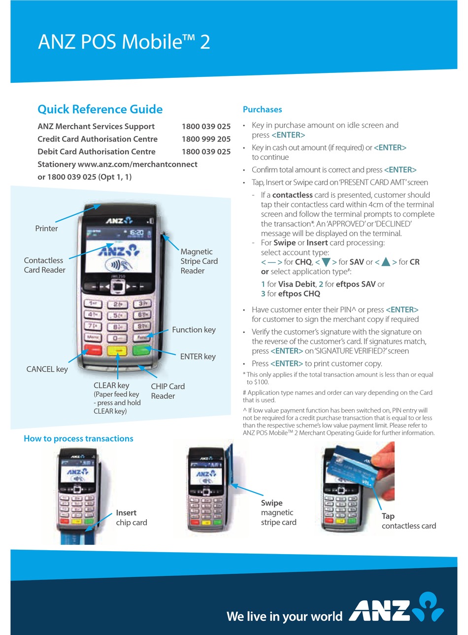 ANZ POS MOBILE 2 QUICK REFERENCE MANUAL Pdf Download | ManualsLib