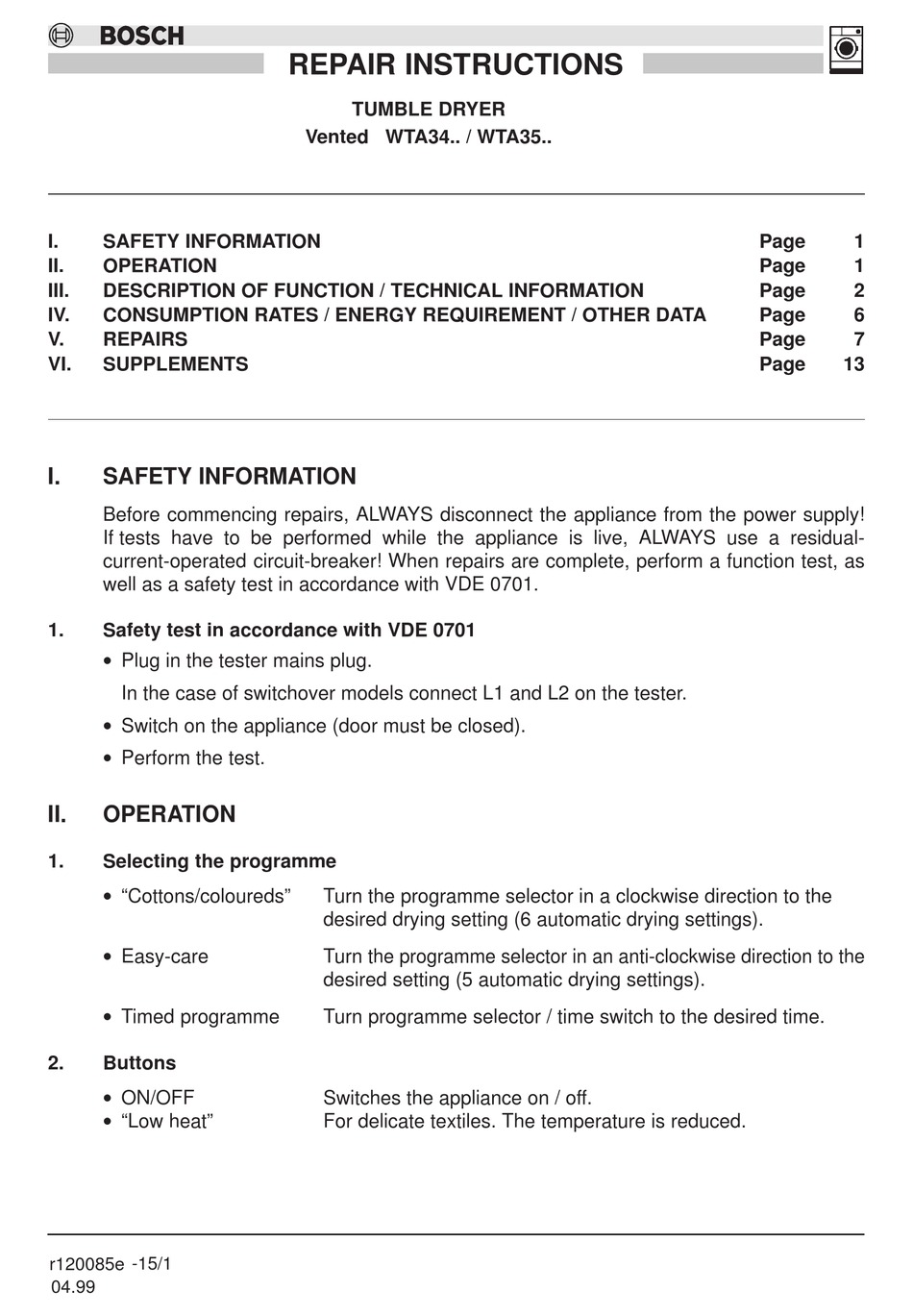 BOSCH WTA34 DRYER INSTRUCTIONS ManualsLib
