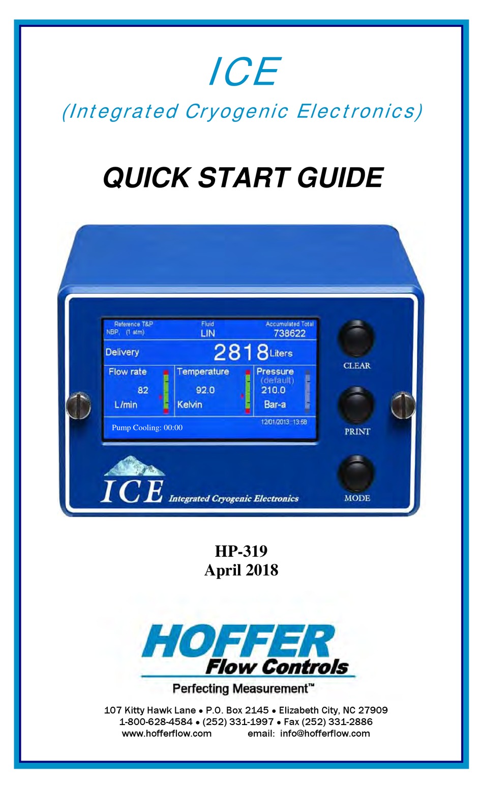 HOFFER FLOW CONTROLS INTEGRATED CRYOGENIC ELECTRONICS HP319 QUICK