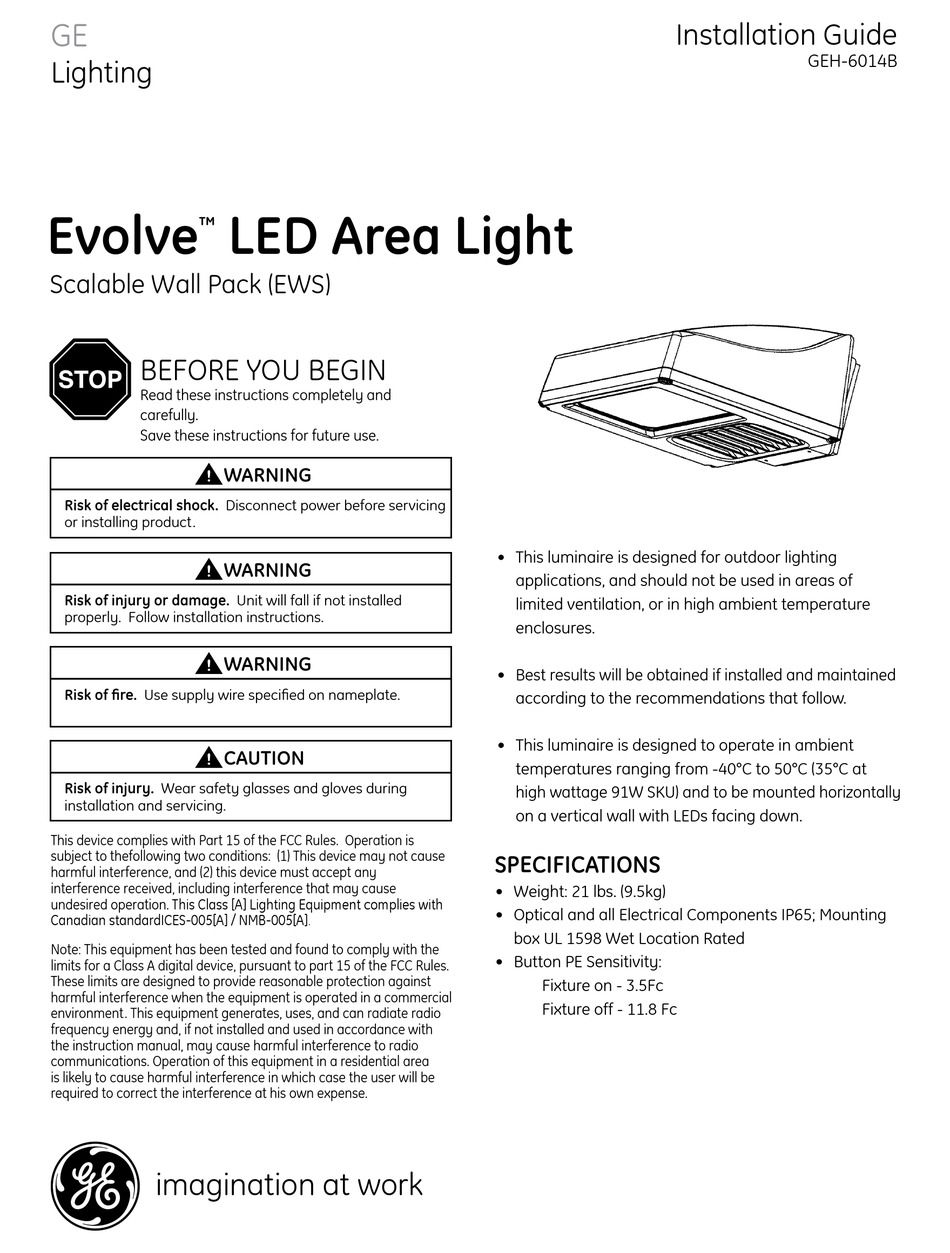 GE LIGHTING EVOLVE LIGHT FIXTURE INSTALLATION MANUAL ManualsLib