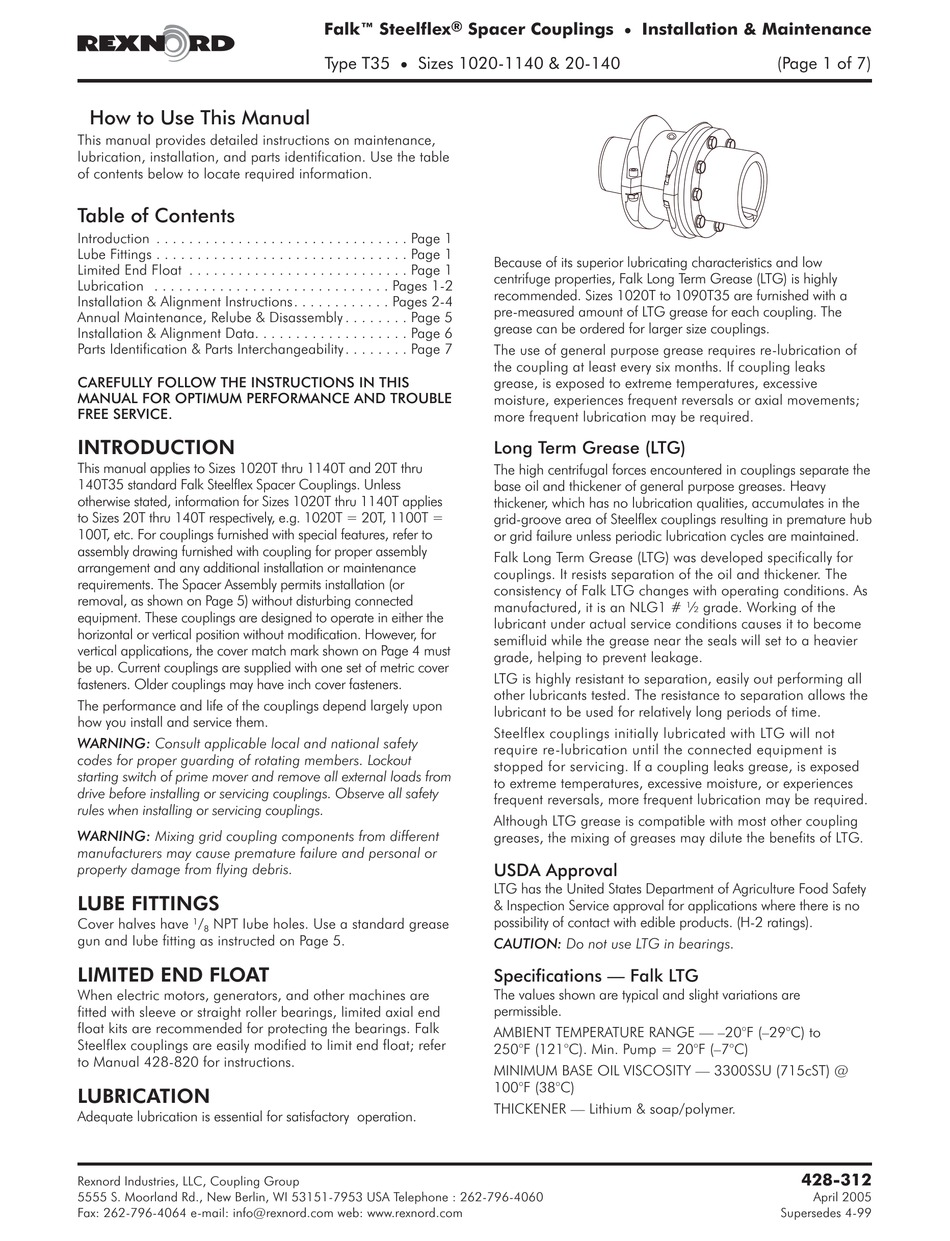 FALK STEELFLEX T35 SERIES INSTALLATION & MAINTENANCE Pdf Download