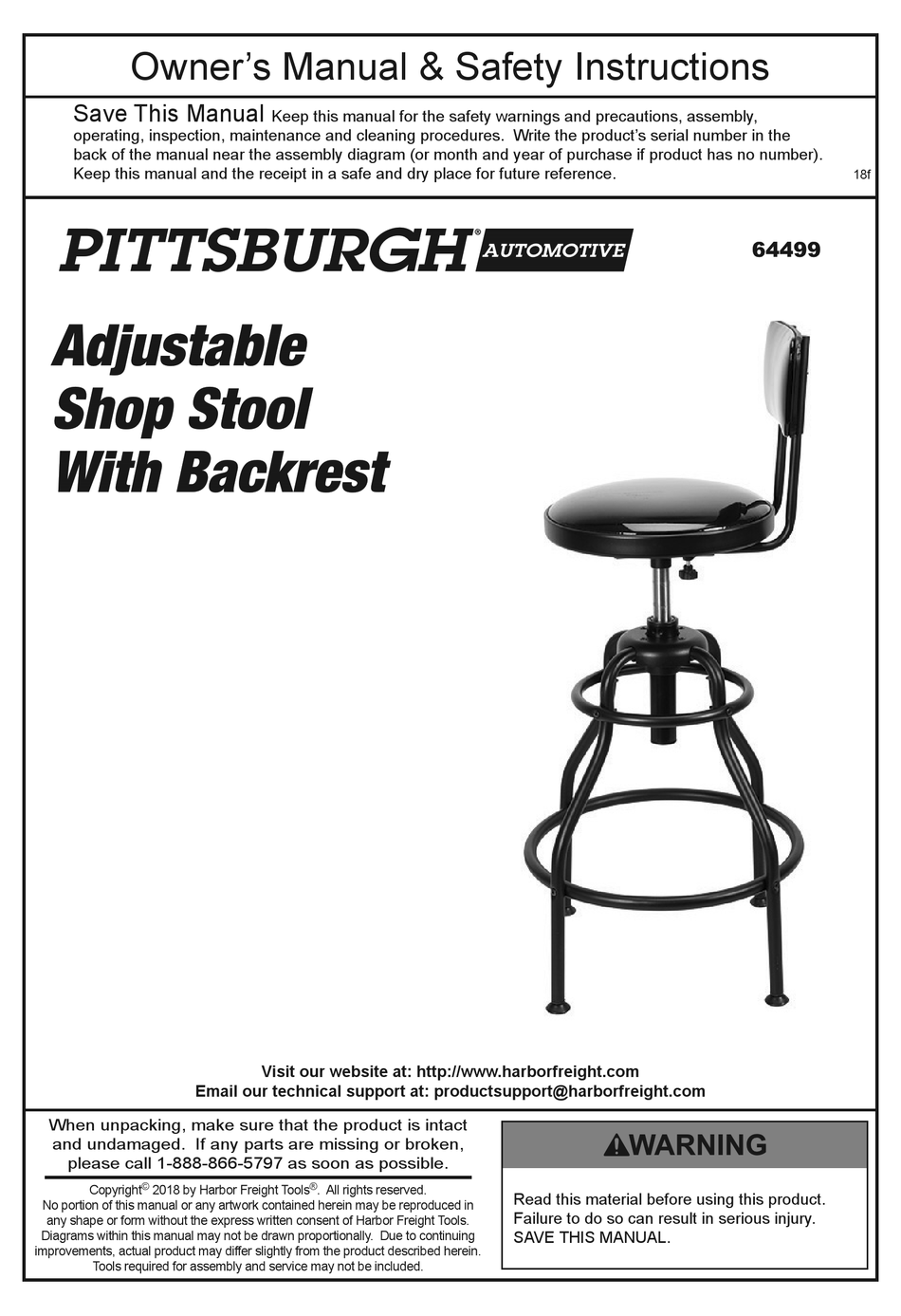 Pittsburgh automotive adjustable shop stool with backrest hot sale