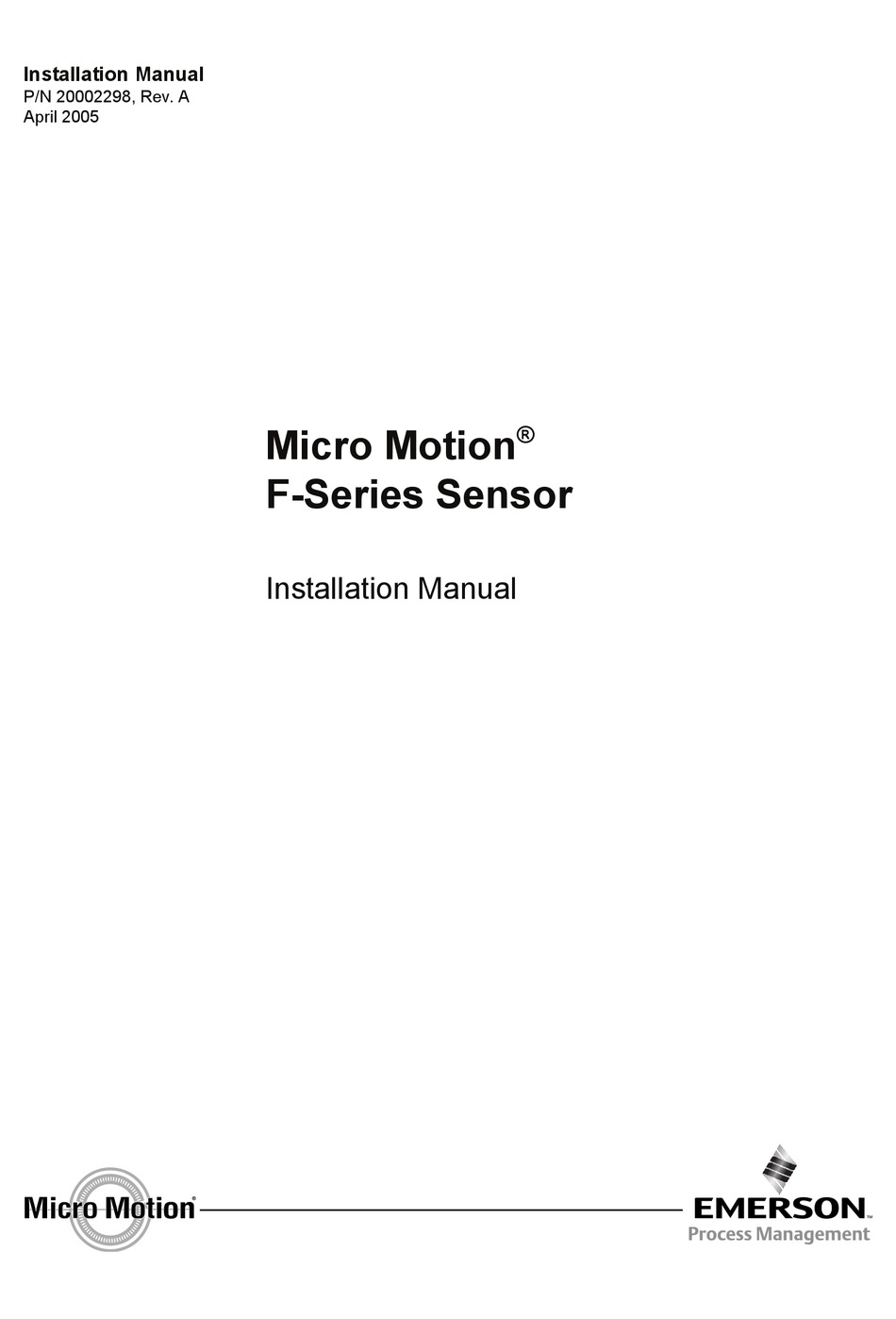 EMERSON MICRO MOTION F SERIES INSTALLATION MANUAL Pdf Download ManualsLib