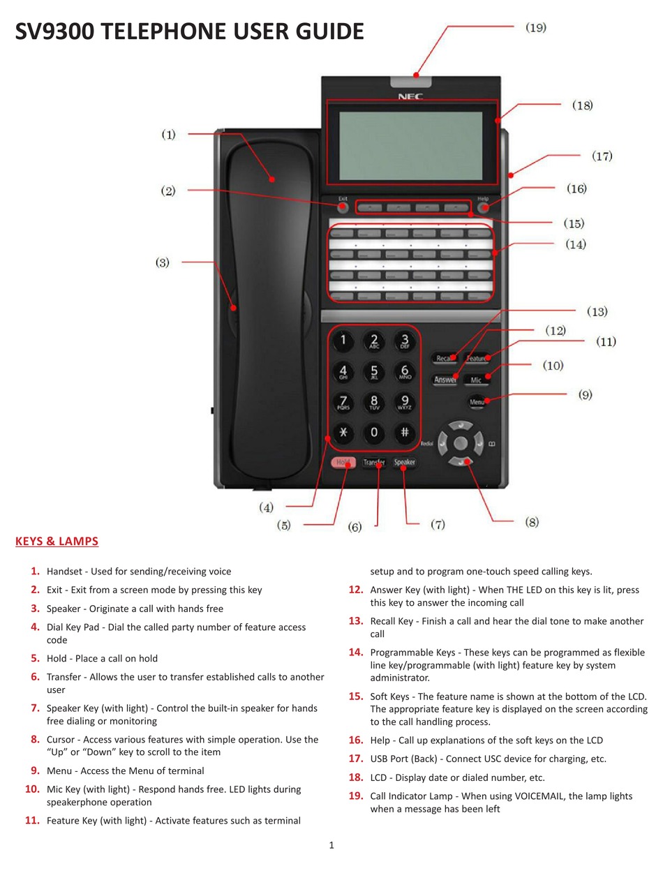 NEC SV9300 TELEPHONE USER MANUAL | ManualsLib