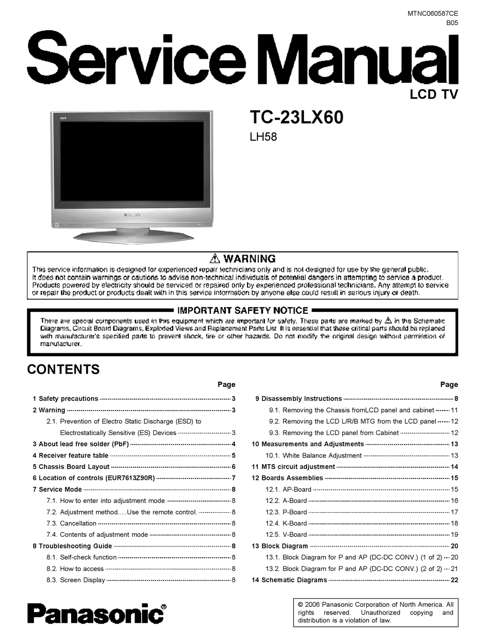 PANASONIC TC23LX60 LCD TV SERVICE MANUAL ManualsLib