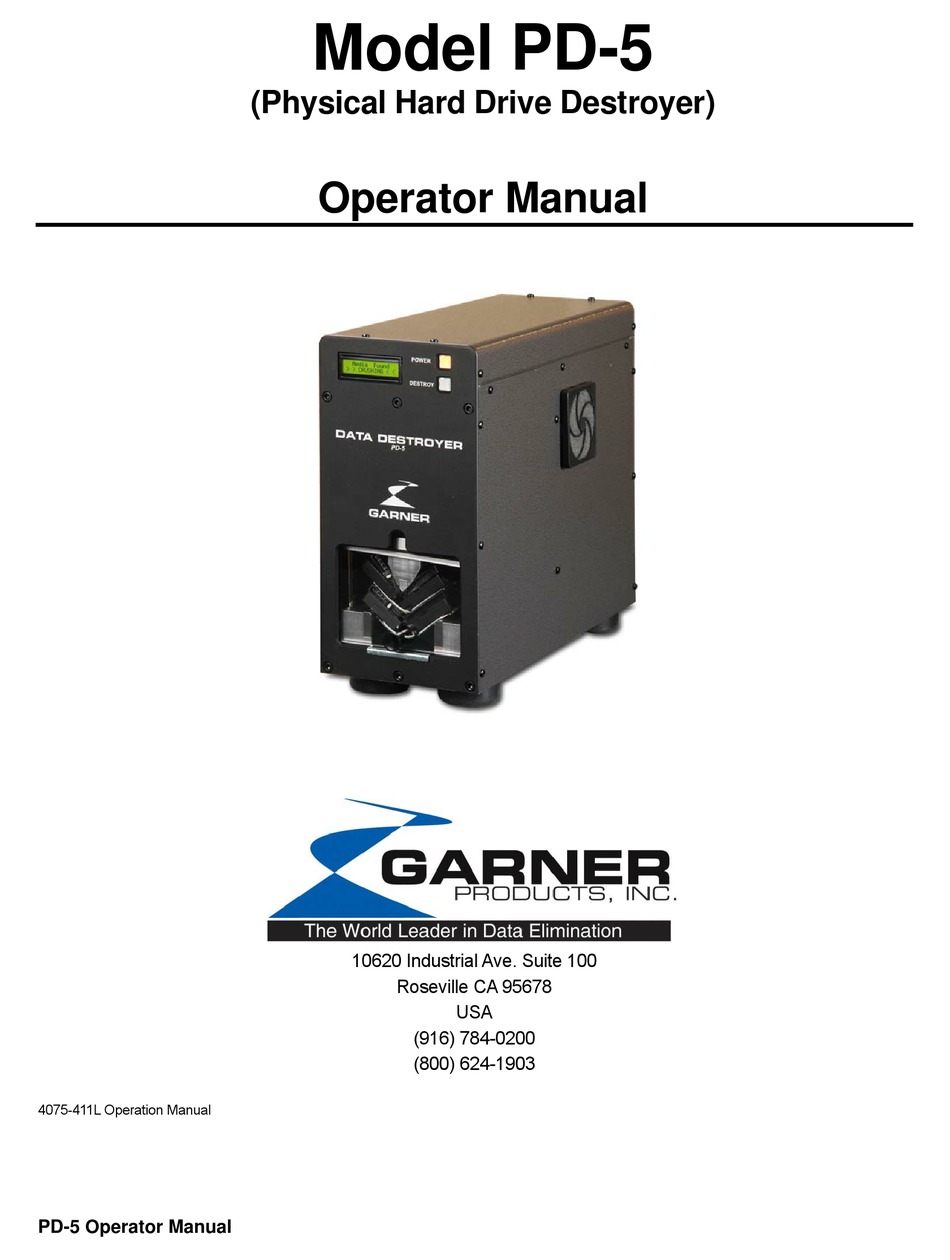 GARNER PD5 PAPER SHREDDER OPERATION MANUAL ManualsLib