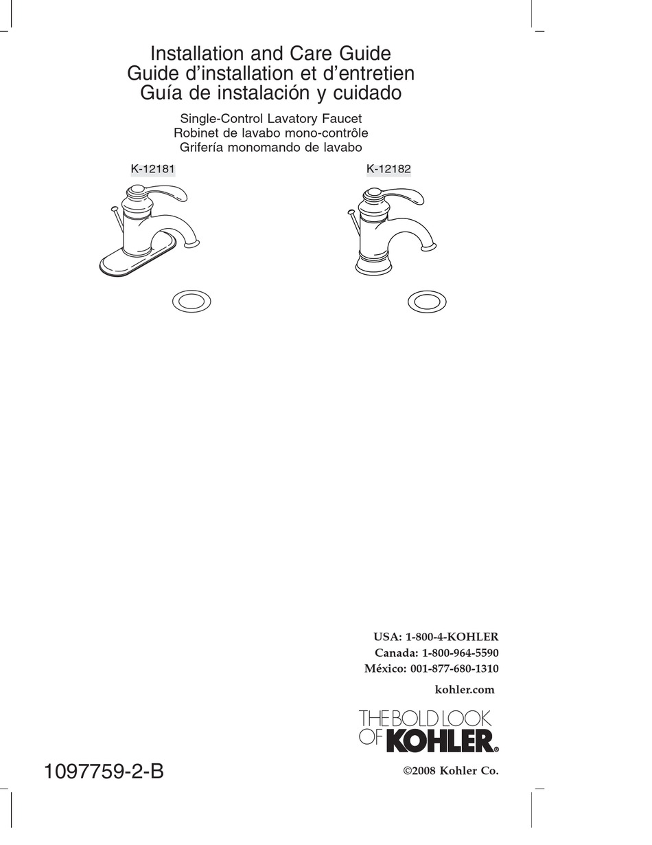 KOHLER K-12181 INSTALLATION AND CARE MANUAL Pdf Download | ManualsLib