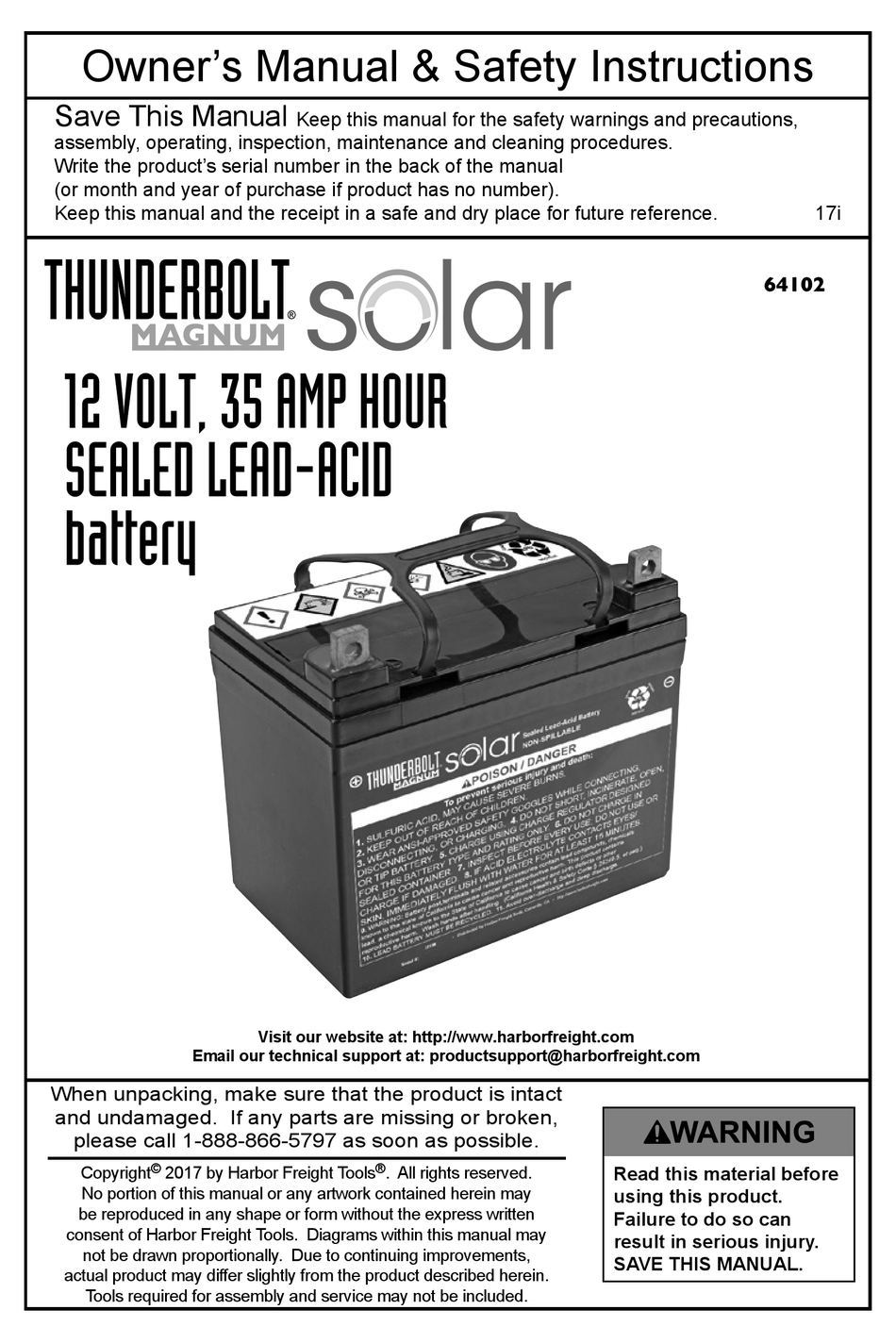 THUNDERBOLT MAGNUM SOLAR 64102 OWNER'S MANUAL & SAFETY INSTRUCTIONS Pdf