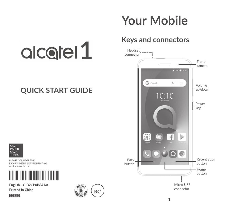 Alcatel 1 Quick Start Manual Pdf Download Manualslib
