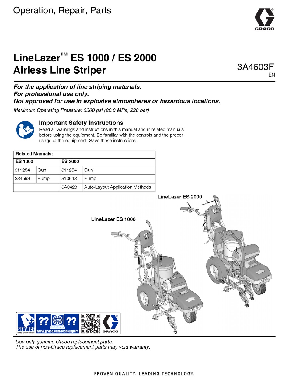 GRACO LINELAZER ES 1000 INSTALLATION, REPAIR, PARTS Pdf Download