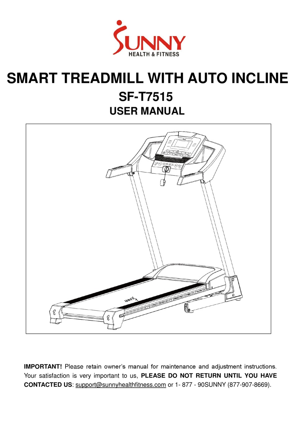 SUNNY HEALTH & FITNESS SF-T7515 USER MANUAL Pdf Download | ManualsLib